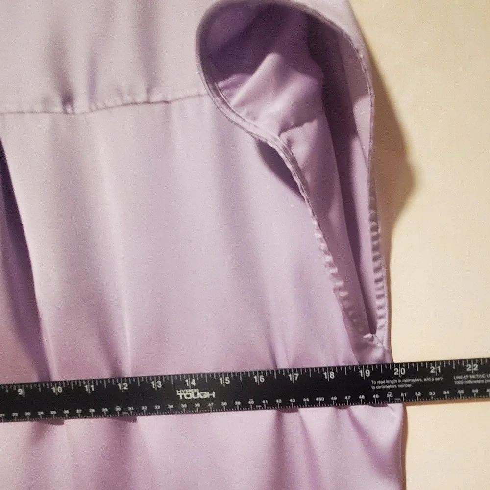 Worthington Lavender Purple Satin Cap Sleeve Blouse XL Mandarin Collar Hi-Low